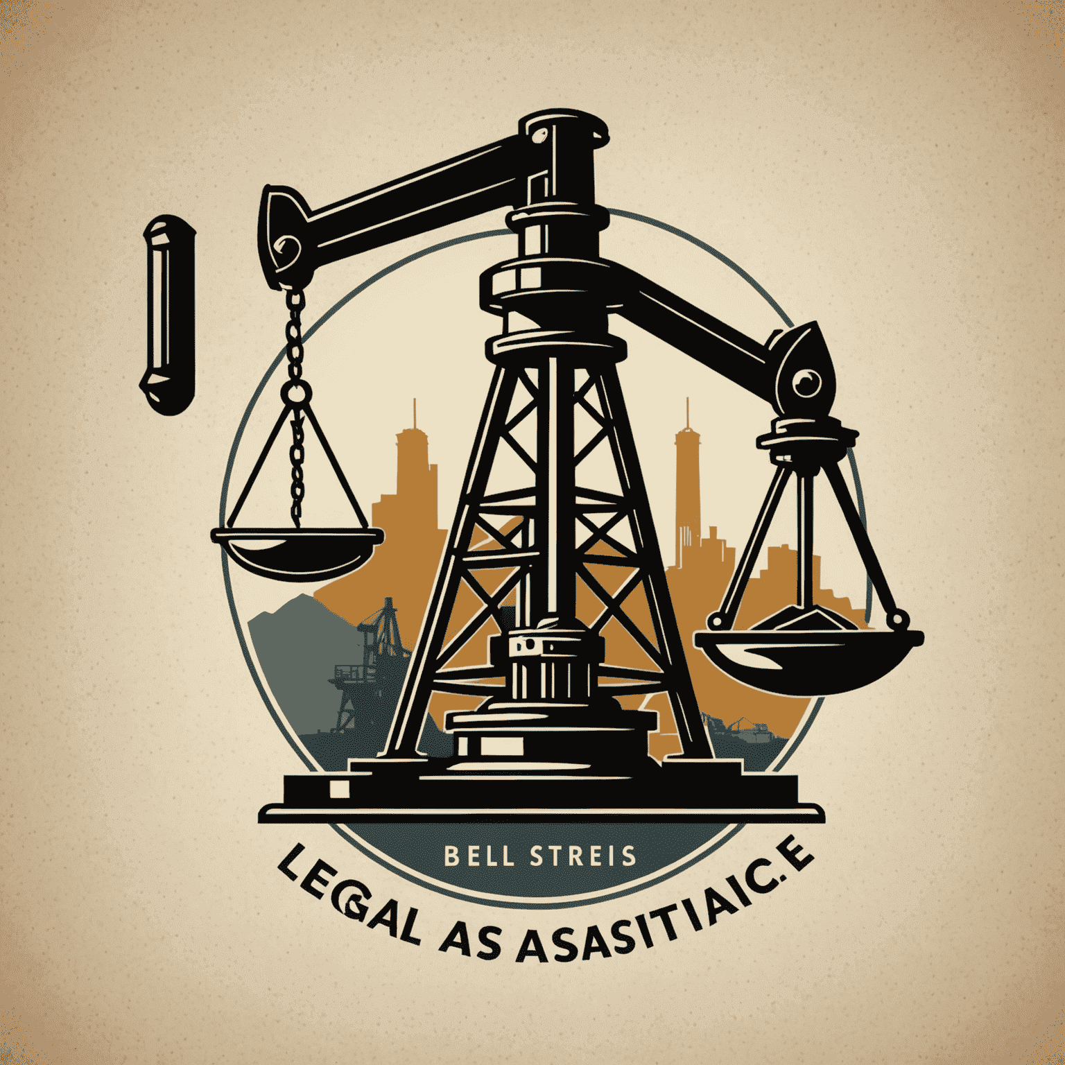 Legal assistance in oil and gas industry logo featuring a stylized oil derrick and gavel