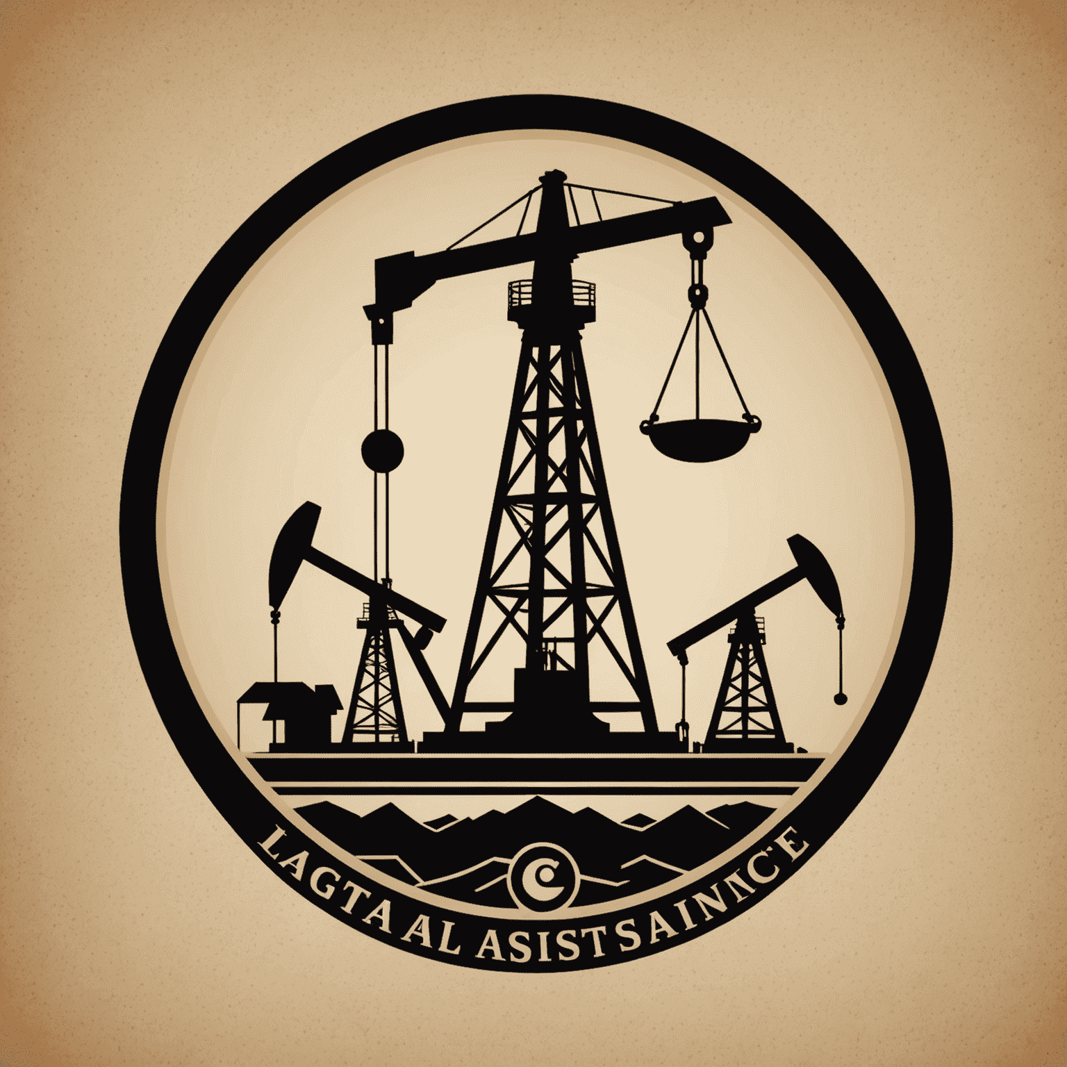 Legal assistance in oil and gas industry logo featuring a stylized oil derrick and gavel