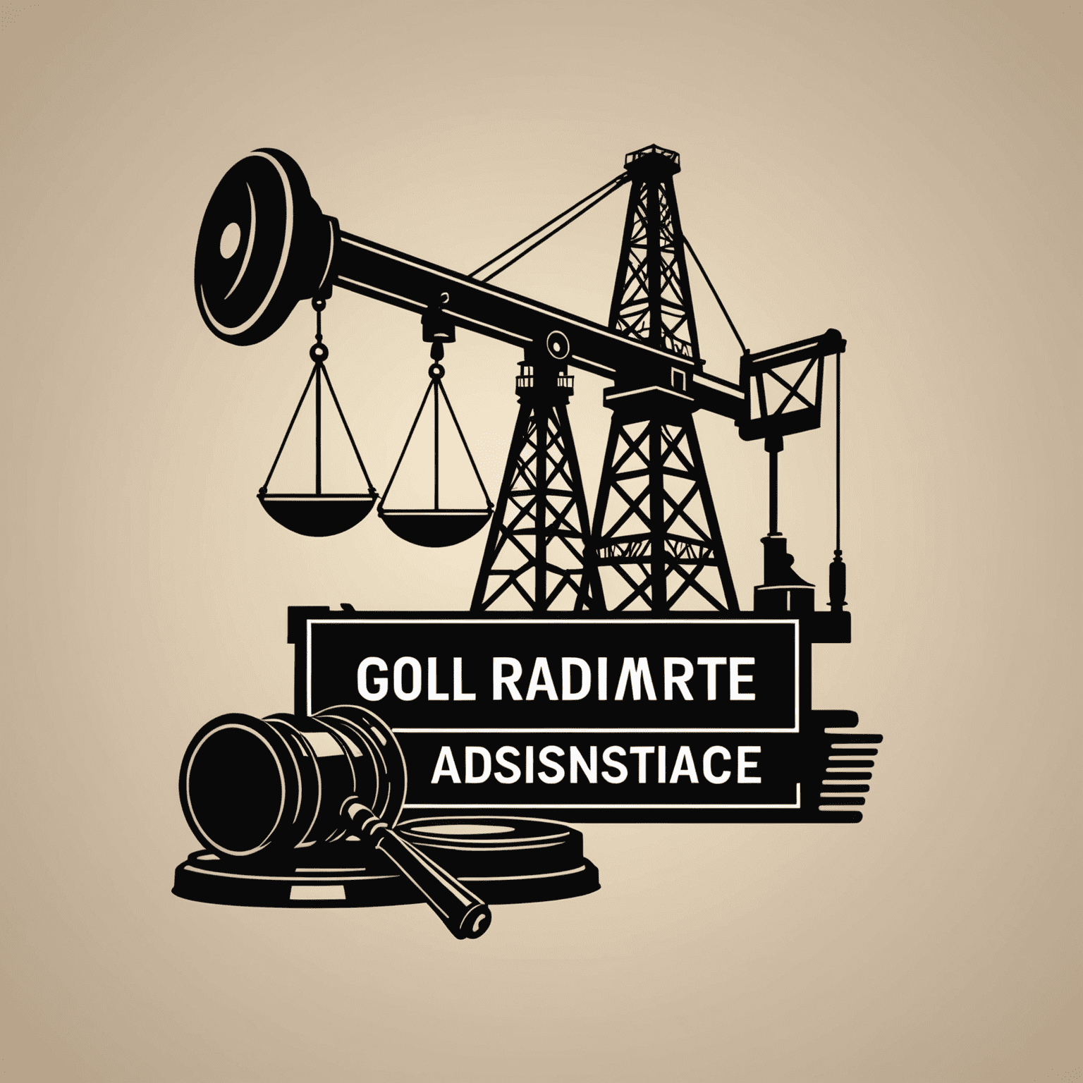 Legal assistance in oil and gas industry logo featuring a stylized oil derrick and gavel