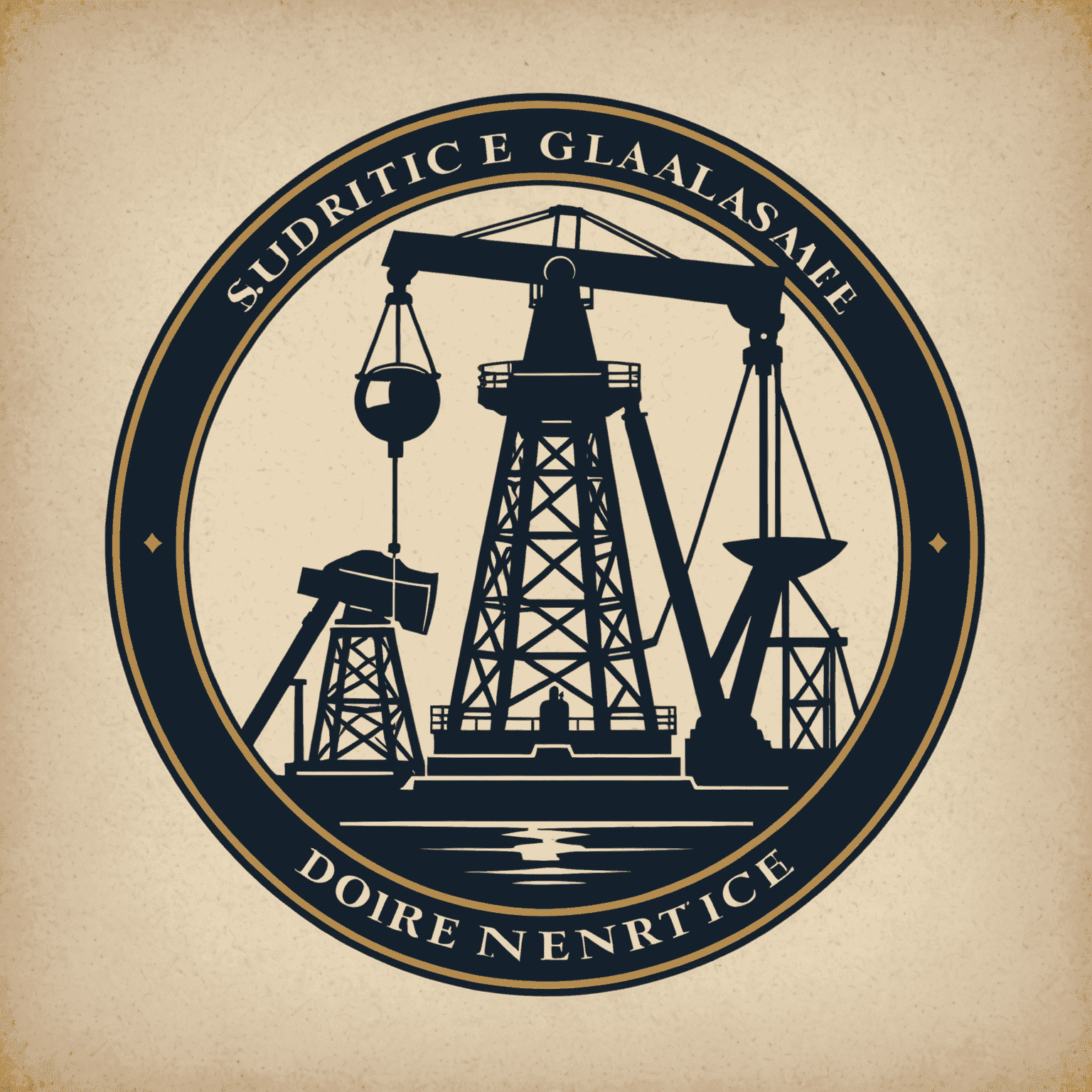 Legal assistance in oil and gas industry logo featuring a stylized oil derrick and gavel