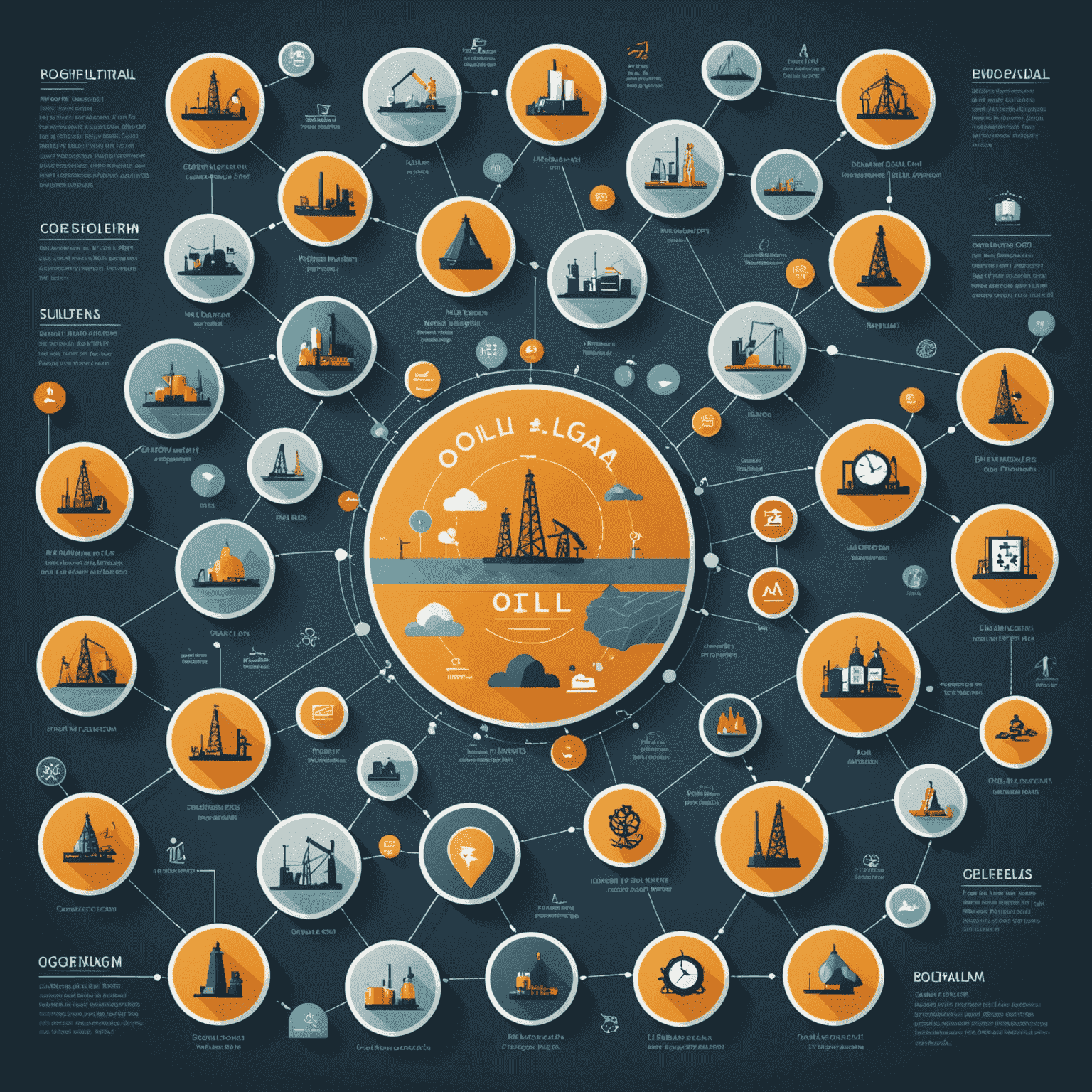 A complex diagram showing various regulatory bodies and laws interconnected, representing the intricate regulatory landscape of the oil and gas industry. The image includes icons for local, national, and international regulations.