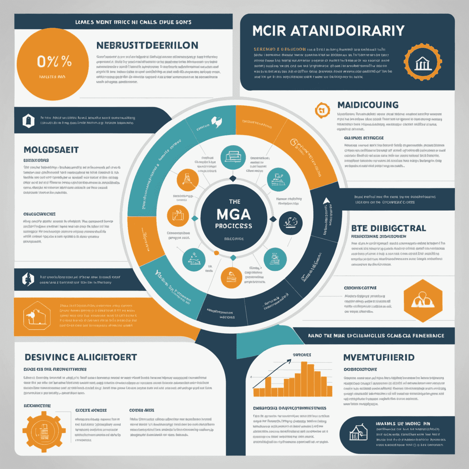 Infographic showing the steps of the M&A process in the oil and gas industry, including due diligence, negotiation, and closing